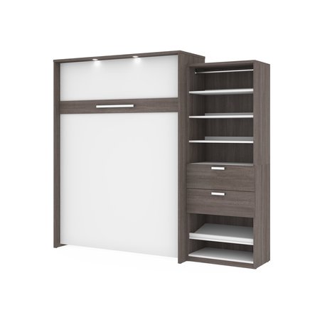 BESTAR Cielo Queen Murphy Bed and Shelving Unit with Drawers (95W), Bark Grey & White 80882-47